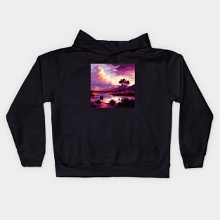 Pink and Purple River Clouds Kids Hoodie